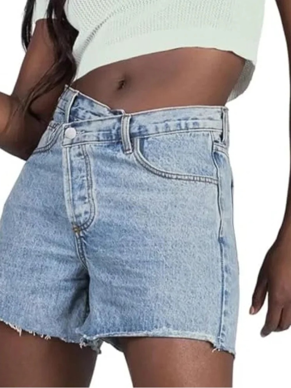 Genleck Crossover Fly Cutoff Light Blue Denim Shorts